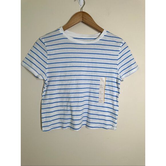 Universal Thread White and Blue Stripe Crop T-shirt Size Small New - Picture 1 of 4